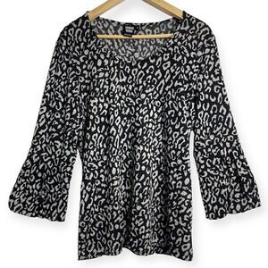 Sharon Young Leopard Print Bubble Sleeve Top - Large